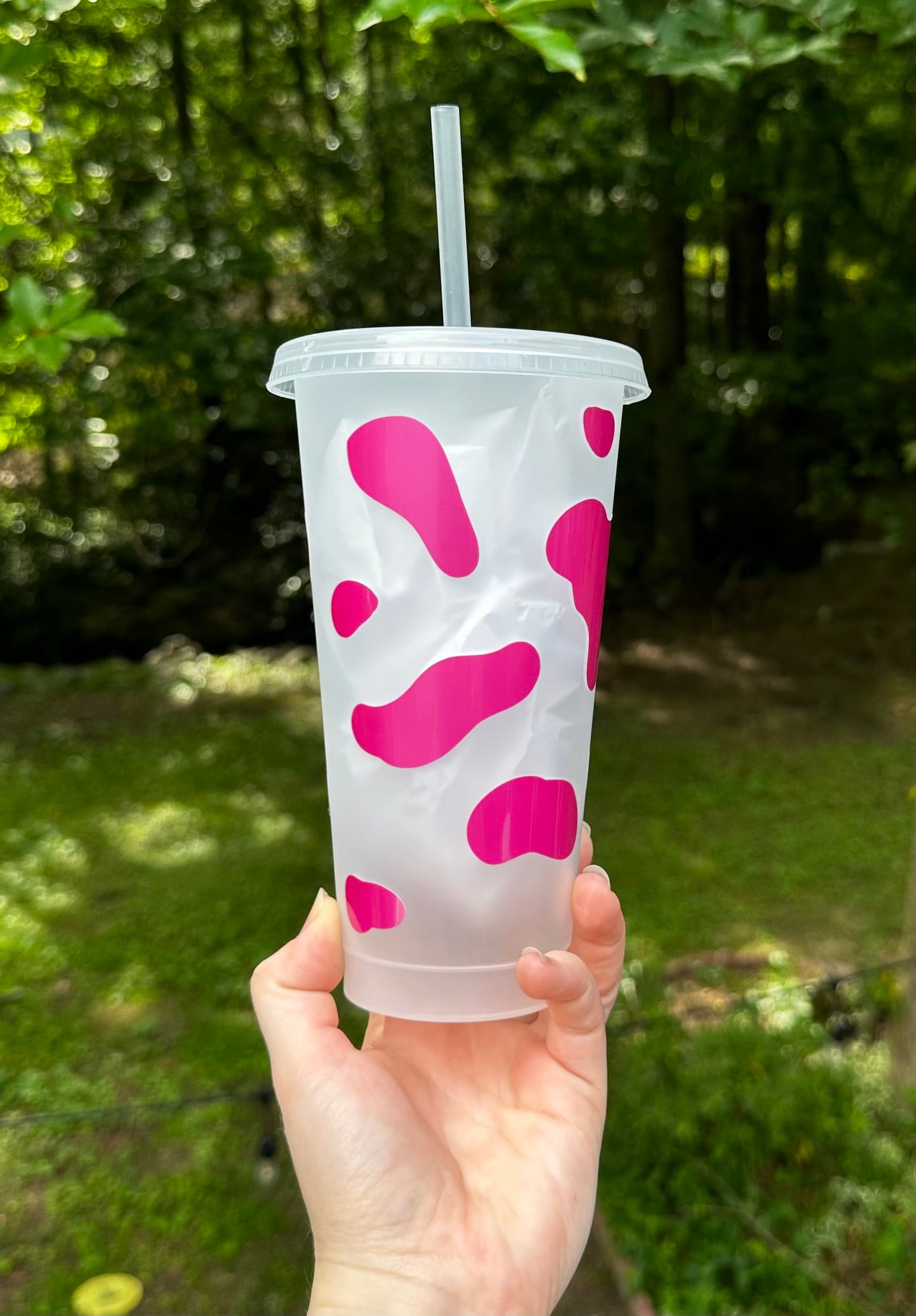 Cold Cup w/ Vinyl - Pink Cow Print