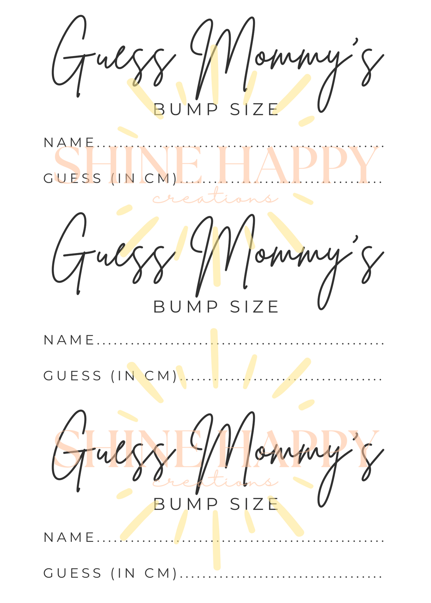Baby Shower Guest Activity - Guess Mommy's Bump Size - Simplistic with Greenery - DOWNLOADABLE (pdf) PRINTABLE