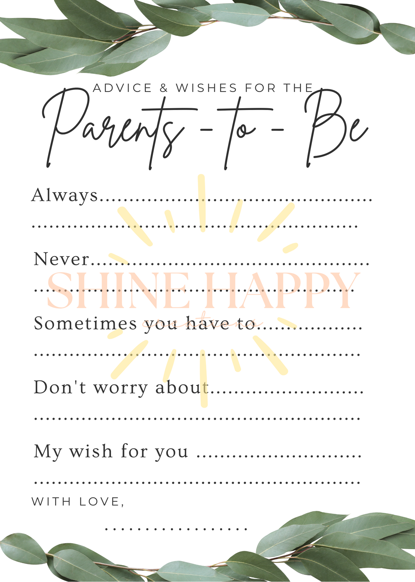 Baby Shower Guest Activity - Advice/Wishes - Simplistic with Greenery - DOWNLOADABLE (pdf) PRINTABLE