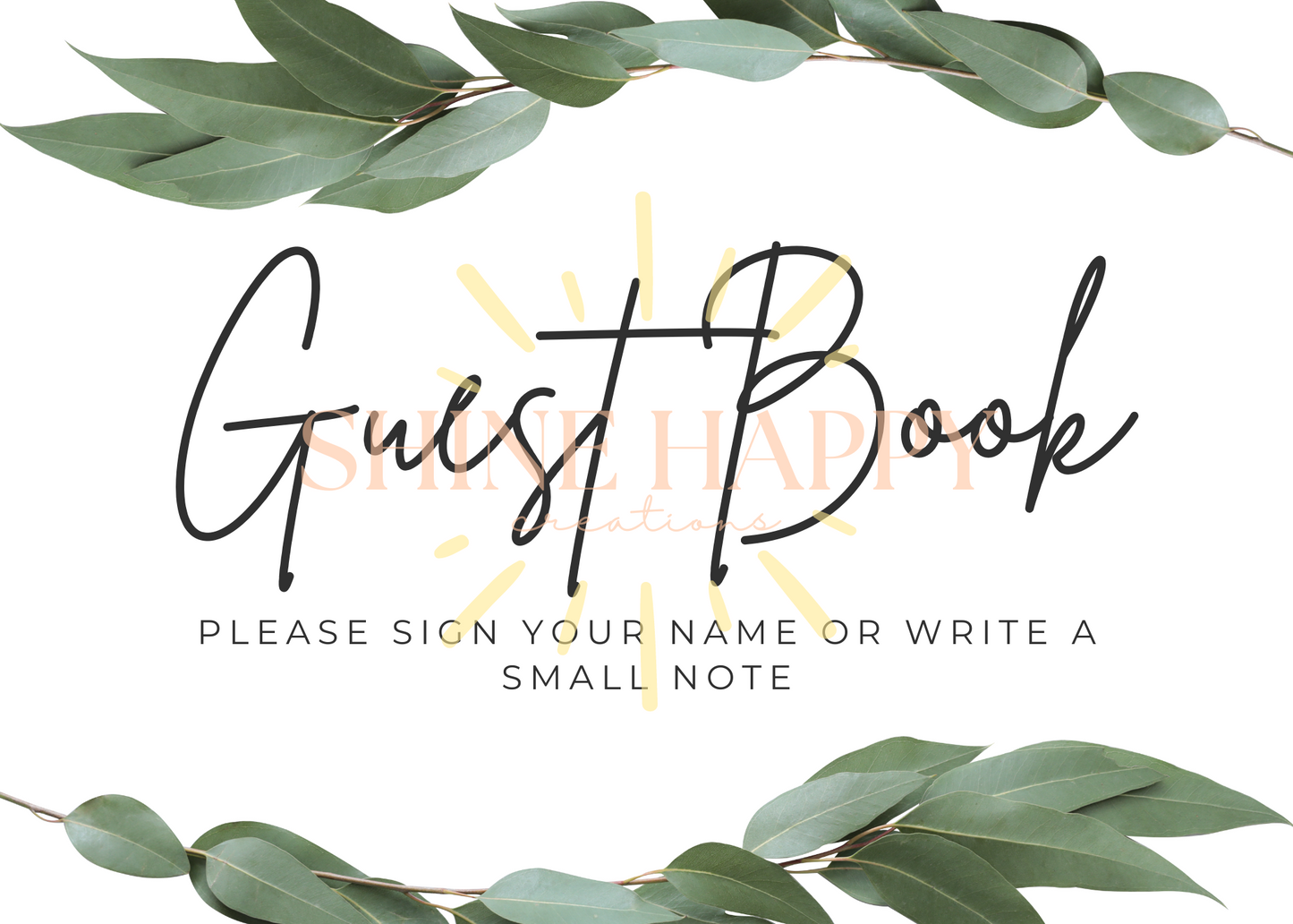Party Sign - Guest Book - Simplistic with Greenery - DOWNLOADABLE (pdf) PRINTABLE