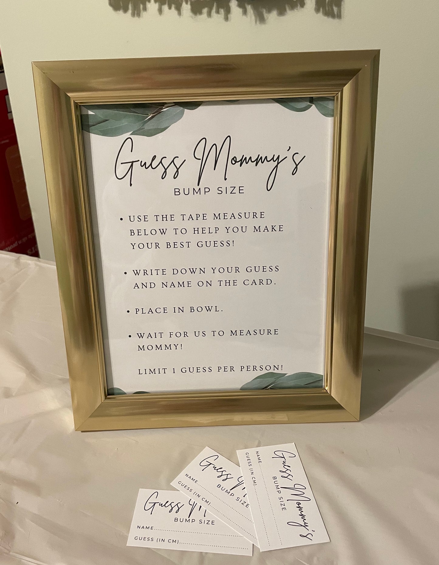 Baby Shower Guest Activity - Guess Mommy's Bump Size - Simplistic with Greenery - DOWNLOADABLE (pdf) PRINTABLE