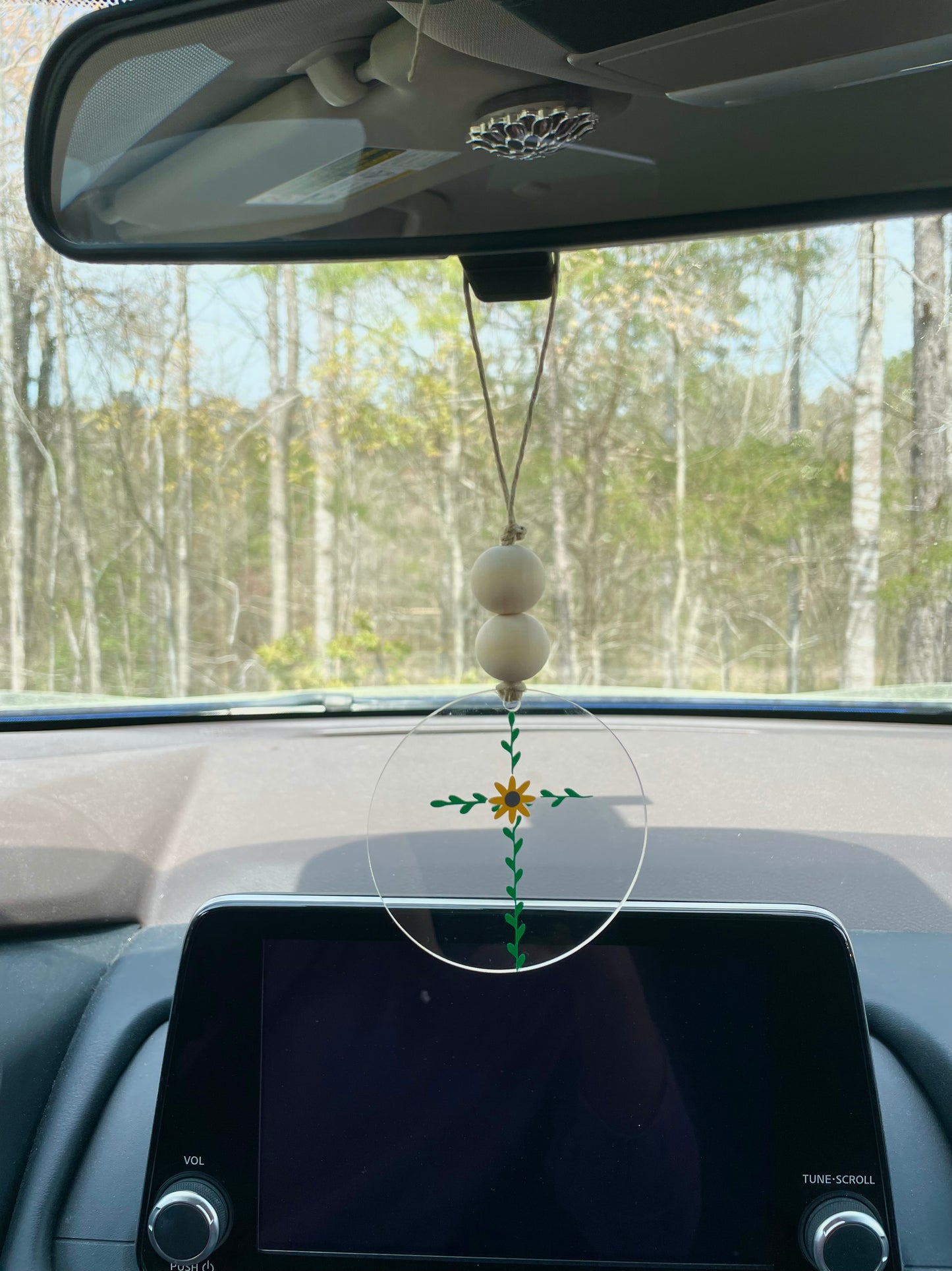 Greenery Cross with Flower Car Charm | Rearview Mirror Hanging Decor | Air Freshener / Diffuser